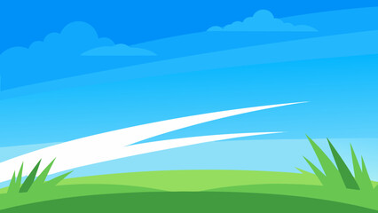 Obraz premium Bright Vector Style Open Field Vivid Blue Sky Nature Landscape