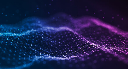 Abstract digital background of flowing blue and purple light lines suggesting speed or technology