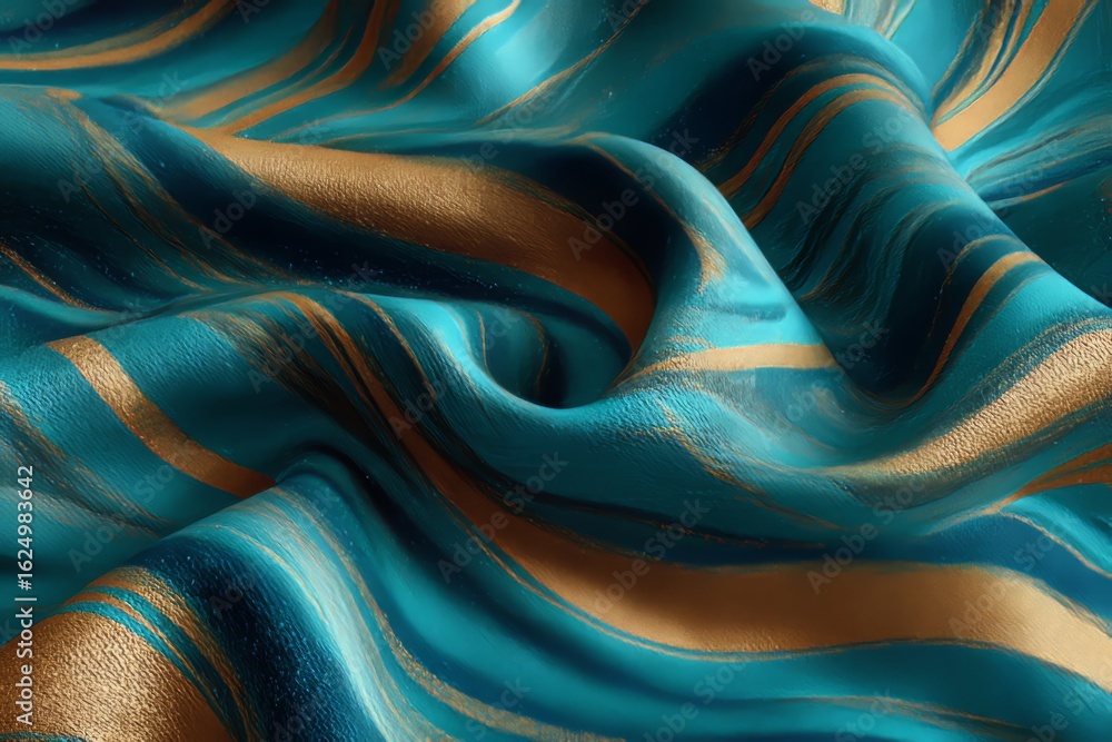 Poster vibrant fabric adorned with abstract swirl patterns is positioned on a smooth surface within a well-