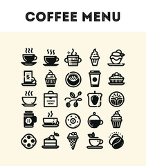coffee shop menu icons set