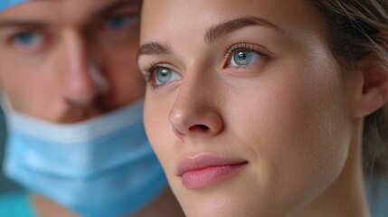 Fototapeta premium Surgical precision in a bright and sanitized operating room filled with focused surgeons and advanced equipment