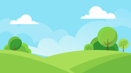 Fototapeta premium Gentle Grassy Knoll Vector Cartoon Design Nature Landscape Illustration