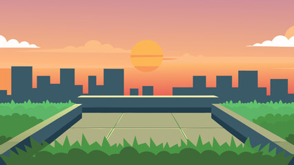 Peaceful Sky Garden Vector Background Urban Rooftop Nature Illustration