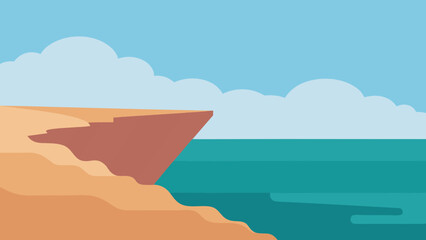 Minimalist Flat Style Coastal Cliff Vector Background Nature Illustration