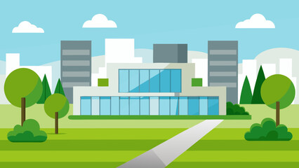 Modern Office Campus Lawn Background Vector Business Architecture Illustration