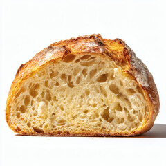 A slice of freshly baked breakfast bread with a golden crust and airy interior, neatly placed on a white plate against a clean, white background.
