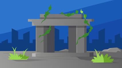 Stylized Flat Vector Scene Abandoned Concrete Urban Decay Illustration