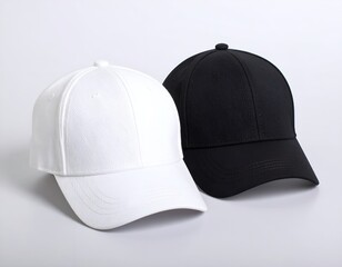 Fototapeta premium Plain White and Black Baseball Caps - Blank Headwear Template