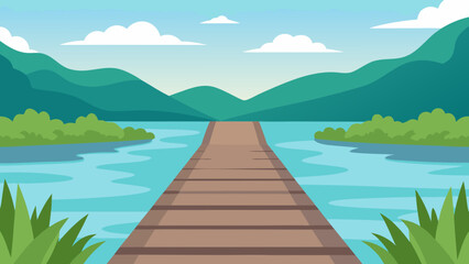 Calm Lakeside Boardwalk Vector Background Nature Scene Illustration