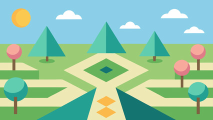 Artistic Geometric Park Layout Vector Urban Nature Green Space Illustration