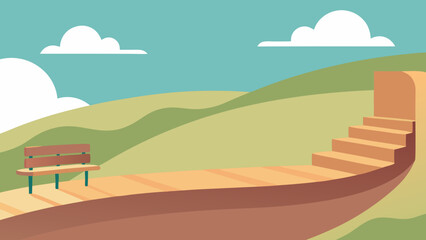 Stylized Hilltop Terrace Vector Cartoon Landscape Nature Scene Illustration