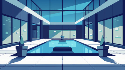 Modern Glass Office Building Courtyard Vector Urban Architecture Illustration