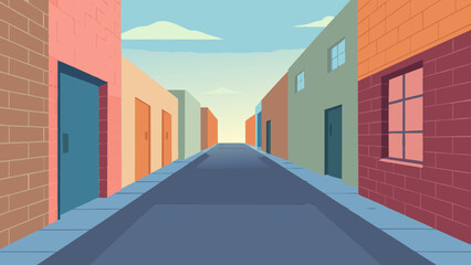 Quiet Morning Urban Alleyway Vector Cartoon City Street Scene Illustration