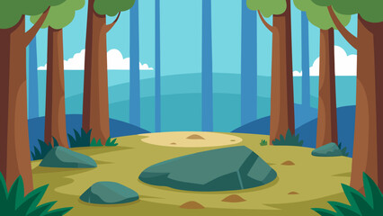 Tranquil Forest Clearing Stylized Cartoon Vector Nature Scene Illustration