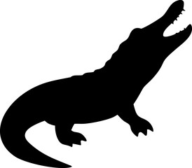 Crocodile Silhouette Icon – Wild Animal, Reptile & Aggressive Nature Symbol

