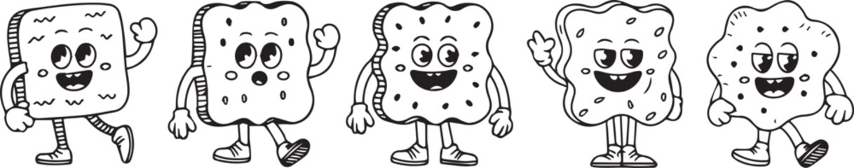 "Cartoon Cookie Characters Set – Hand-Drawn Vector Biscuits with Faces and Legs"