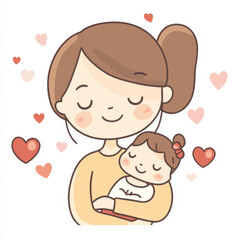 Fototapeta premium Tender Mother Holding Sleeping Baby Illustration