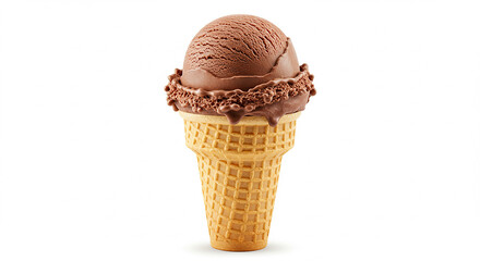 Chocolate Ice Cream Cone Isolated on White Background