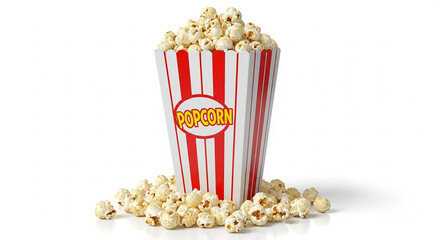 Classic Red and White Striped Popcorn Container Overflowing with Fresh Popcorn