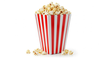 Classic Red and White Striped Popcorn Container Overflowing with Fresh Popcorn