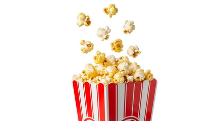 Classic Red and White Striped Popcorn Container Overflowing with Fresh Popcorn
