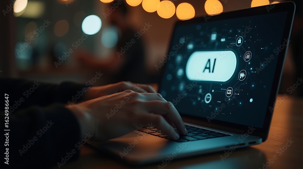 Poster hands are typing on a laptop computer with fingers on the keyboard in an office for online business 