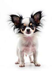 Papillon dog standing indoors