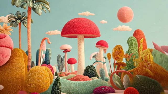 Autumn Mushroom Illustration Featuring Red Toadstool in Forest Grass