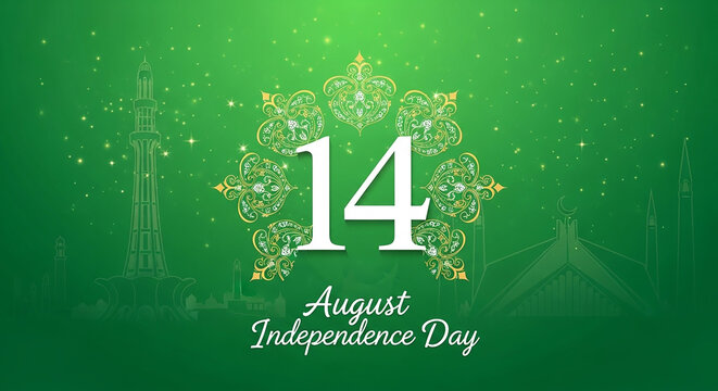 Pakistan Independence Day Graphic with Landmarks and Floral 14 August Design