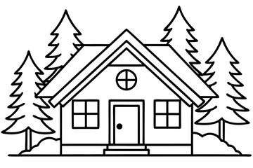 Cozy Snow Cabin Minimalist Line Art