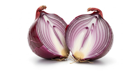 Red Onion Cut in Half Showing Concentric Layers – Isolated on White