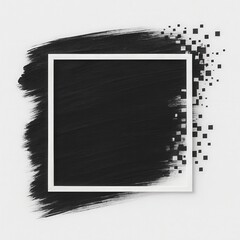Brushstroke Square Frame with Pixelated Dispersion on Monochrome Background