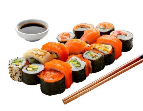Delicious Sushi Set on Transparent & White Background