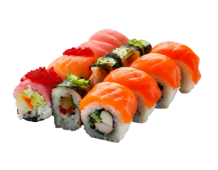 Delicious Sushi Set on Transparent & White Background