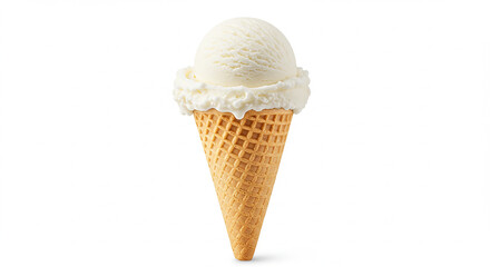 Vanilla Ice Cream Cone Isolated on White Background