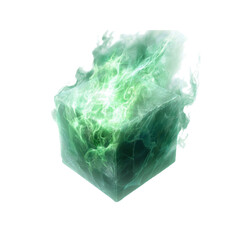 Fototapeta premium Luminous Green Energy Cube with Ethereal Flames