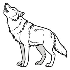 Black wolf silhouette vector illustration, an isolated wild animal drawing on a white background