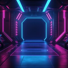 Futuristic corridor with vibrant neon lights