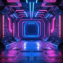 Futuristic tunnel with vibrant neon lighting