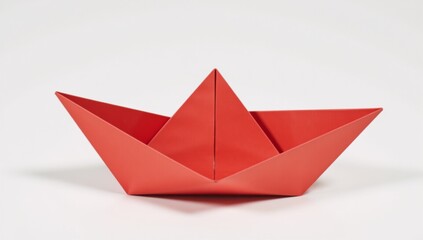 Obraz premium White background features a playful red origami boat