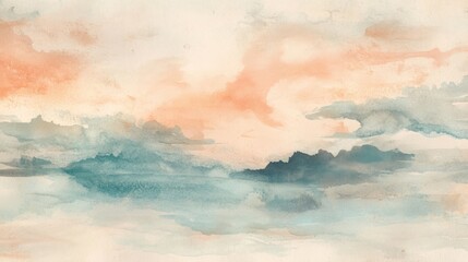 Watercolor landscape, soft hues of sunset