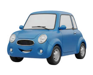 Cute blue cartoon car with a friendly smile ready for adventure in children's books, educational materials, and playful designs