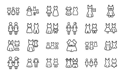 Line Style Baby and Kids Clothing Icons Set – Vector Outfit and Wardrobe Collection for Children, Boys, Girls, and Toddlers

