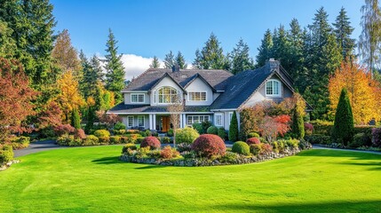 Luxury Home Autumn Landscape.