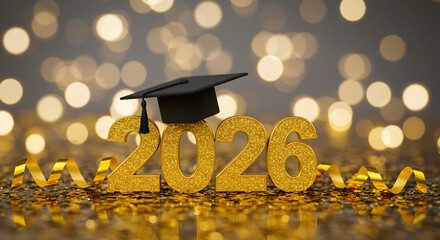Graduation 2026 Gold Glitter Celebration Success Achievement Future Goals New Beginnings Class of 2026 Festive Sparkling Confetti
