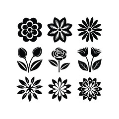 Obraz premium Collection of nine black floral silhouettes in a grid pattern silhouette