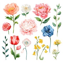 Watercolor Flowers Delicate Floral Art Painting Botanical Illustration Bouquet Colorful Blossom