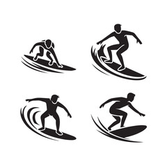 Surfing Action Icon Pack &ndash; Paddle Out, Pop-Up, Ride Wave, Wipeout, and Hang Ten Pose