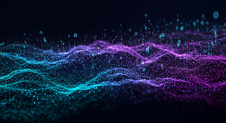 Abstract digital background of flowing blue and purple light lines suggesting speed or technology