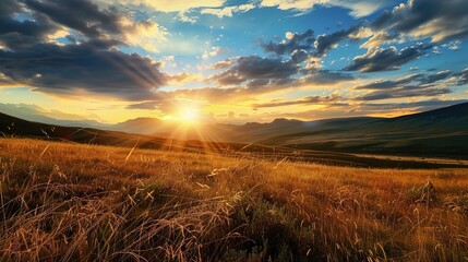 Obraz premium Golden Glow of Celebration: New Year Decorations Meet Grassland Sunset in Breathtaking Images As the sun dips below the horizon, painting the grassland in hues of amber and crimson, vibrant New Year d